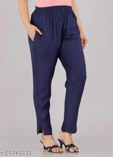 Rayon women's fashion nightdresses & pyjamas, dark blue with ancel pants, both pockets, new stylish color, comfortable sizes 40-46